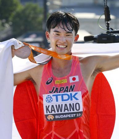 ３５キロ競歩、川野が３位 世界陸上、連続メダル