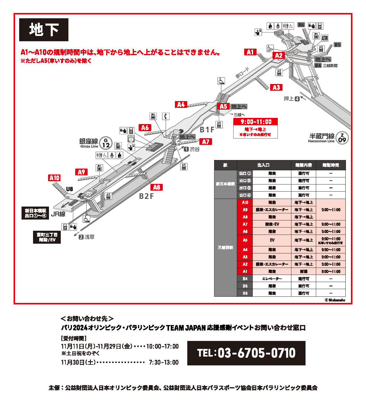 地下出入口及び歩道規制のお知らせ（地下）