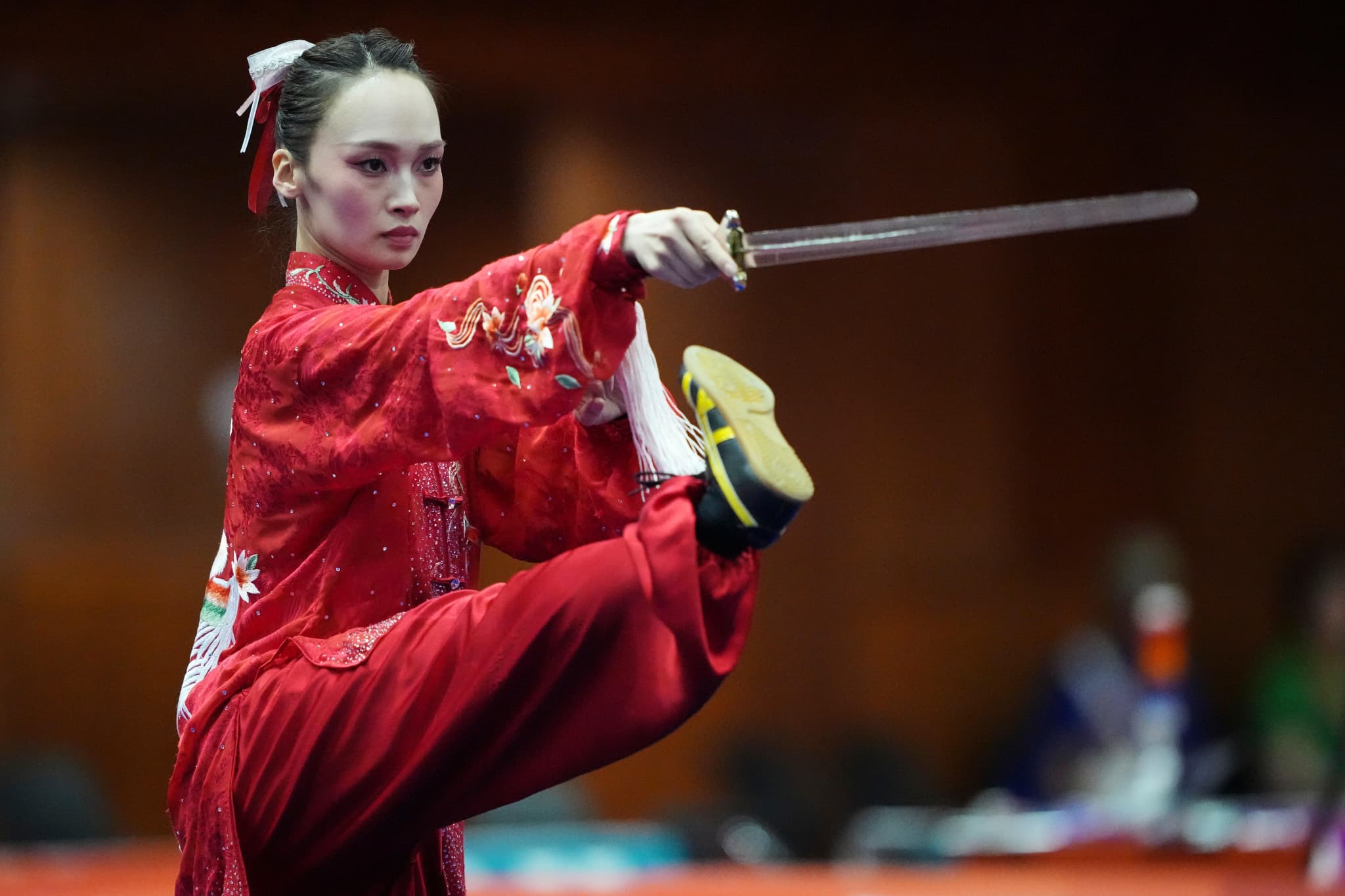 女子太極拳・太極剣総合で齋藤志保が銀メダルを獲得（写真：AP_アフロ）